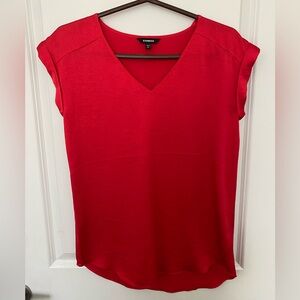 Express Red V-Neck Short Sleeve Cuff Blouse